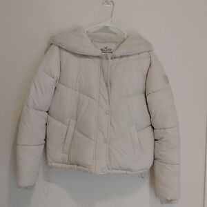 hollister ultimate puffer collection White fur lined Jacket Winter